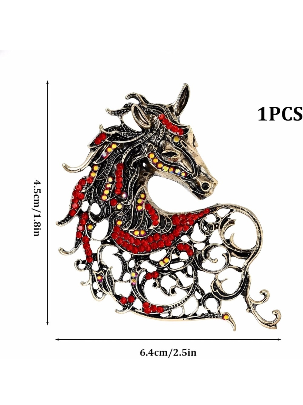 Anthropologie Red and Gold Filigree Horse Brooch - Picture 3 of 3